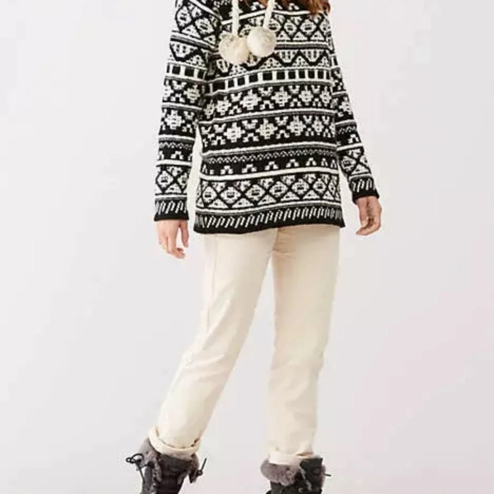 J. Jill Ultra Soft & Cozy Black/Cream Jacquard Pullover Sweater Sz Large - Picture 4 of 14